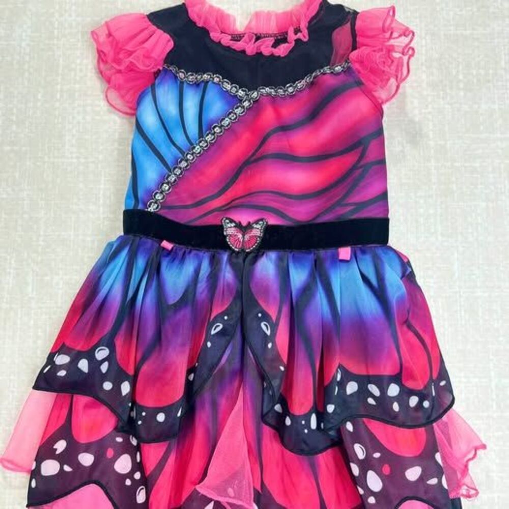 3T/4T Girls Feminine Fairy Garden Earthy Pink and Blue Butterfly Costume Dress